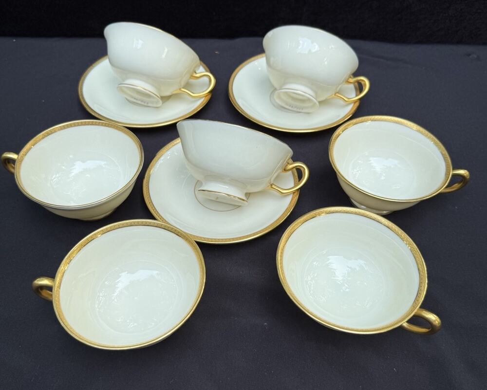 Vintage Lenox Special Footed Teacups & Saucers S62 Ivory Gold Trim EUC